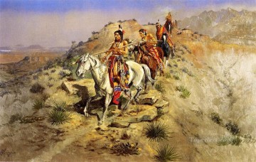 on the warpath 1895 Charles Marion Russell American Indians Oil Paintings